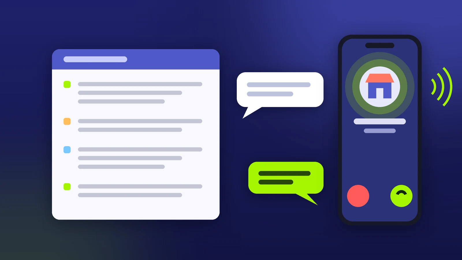Illustration of a phone call to a local storefront next to a cold call script sheet and speech bubbles