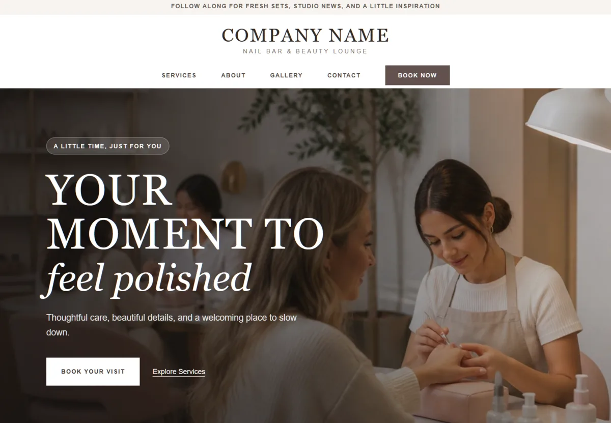 Nail bar and beauty lounge website design preview