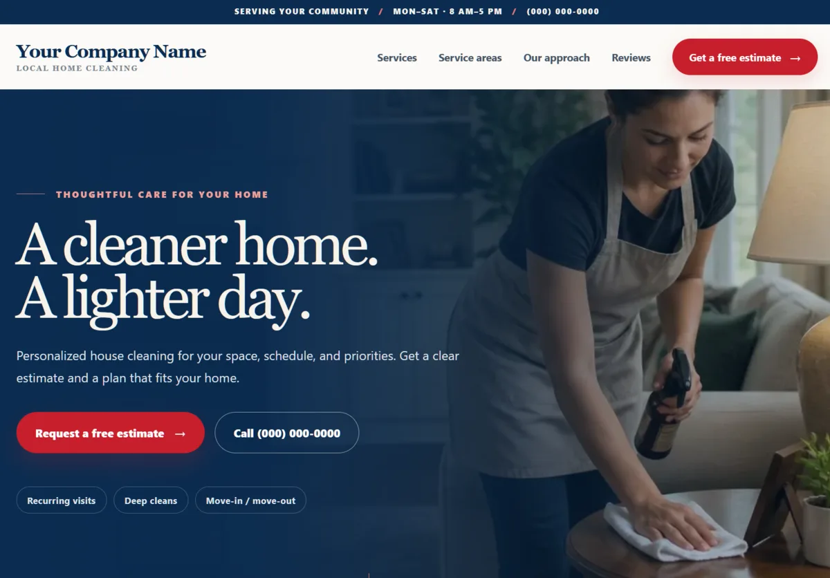 Home cleaning website design preview