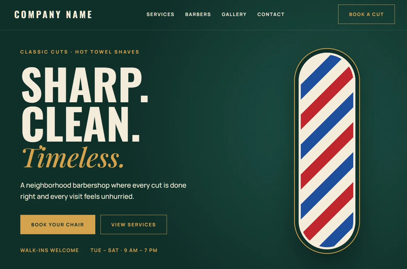 Barbershop website design preview