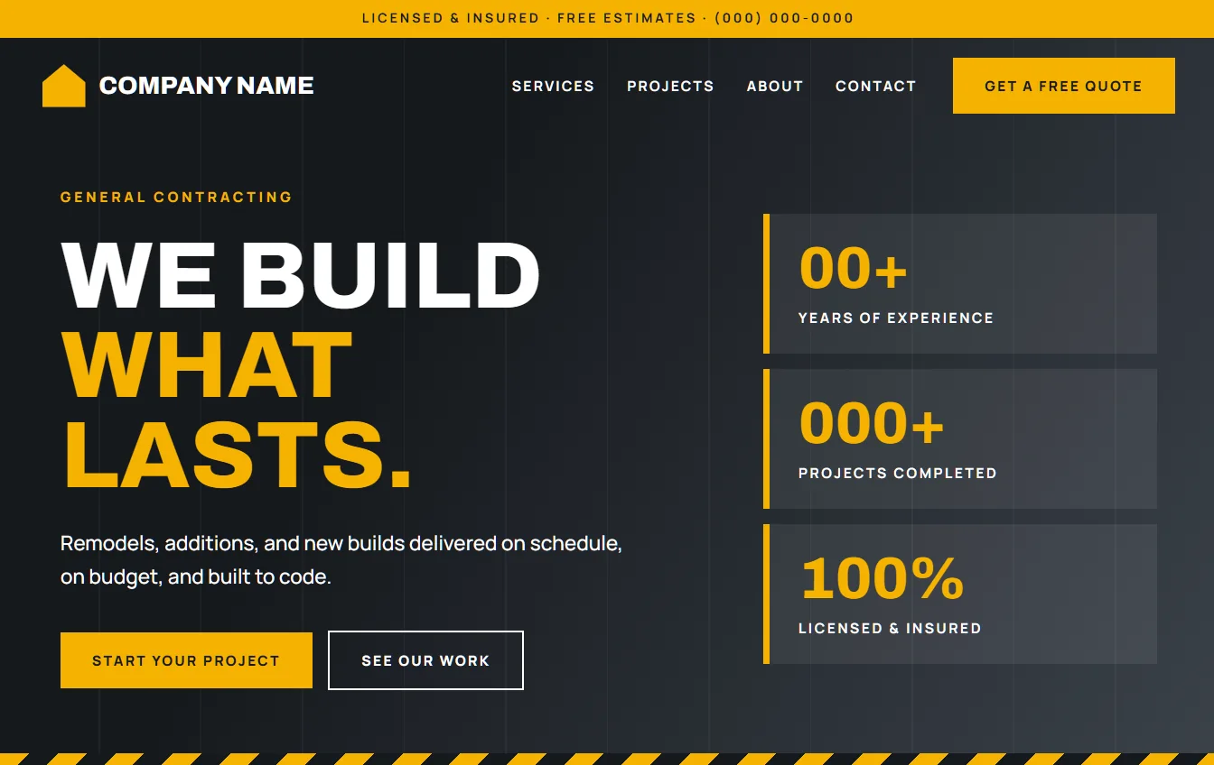General contractor website design preview