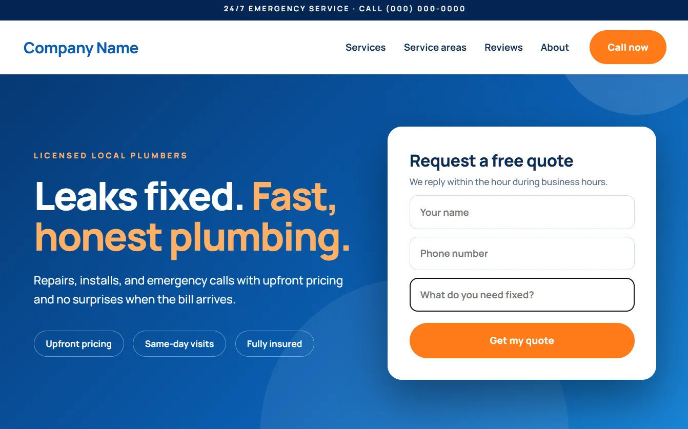 Plumbing service website design preview