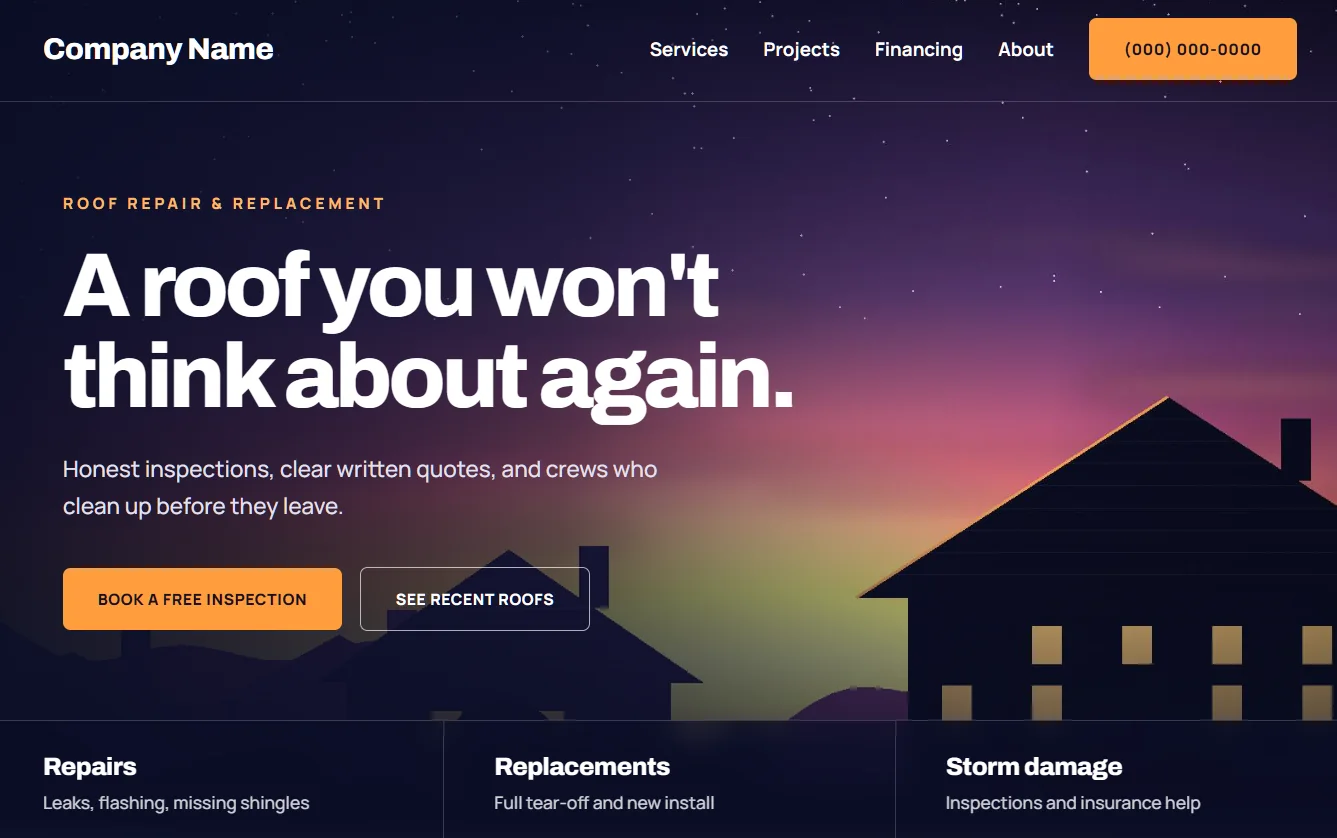 Roofing contractor website design preview